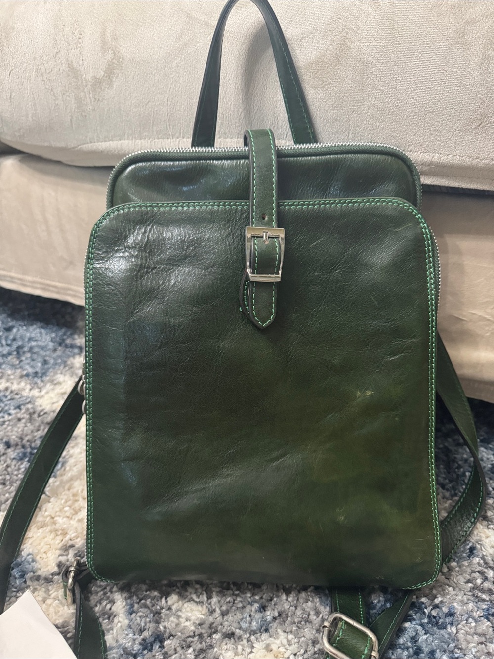 Time Resistance Green Leather Backpack - Picture 4 of 10